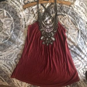 Burnt orange crochet beaded tank top